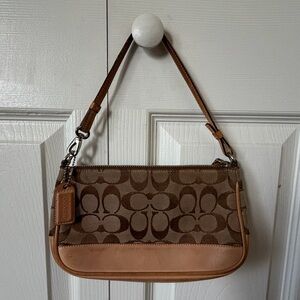 Vintage Coach Signature Demi mini Pouch Hand Bag Canvas Leather Beige 6094